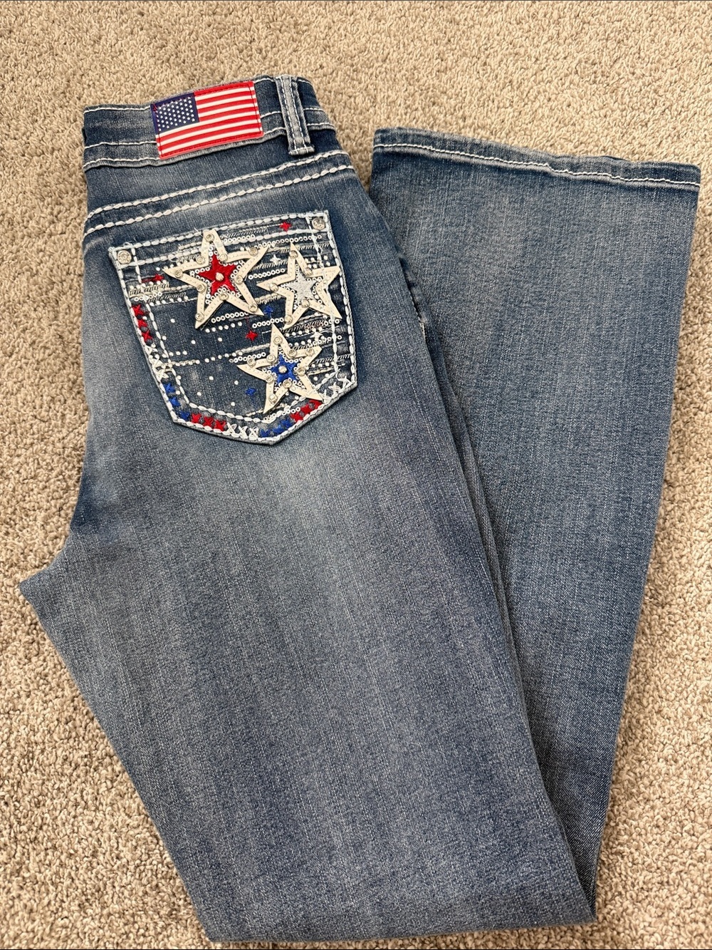 ✨ SKY Premium Denim Americana Star Embellished Bootcut Jeans ✨